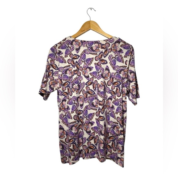 J. Jill | Pima Slub Scoop Neck Side Slit Tee | Purple Butterfly Print | Size L - Picture 5 of 5